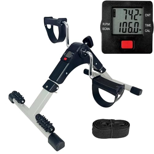 WErFIT Pedal Exerciser with Foot Massager | Foldable Mini Exercise Cycle for Leg & Arm Workout | Adjustable Resistance, LCD Display, Non-Slip Base – Home Rehab & Office Fitness Equipment