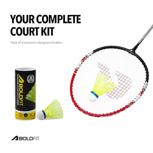 Boldfit Badminton Rackets Aluminium Badminton Racket with Full Cover Bag Standard Shuttle Bat Match Shuttle Bats Lightweight Badminton Shuttle Bat Aeroflex - Red Set 4
