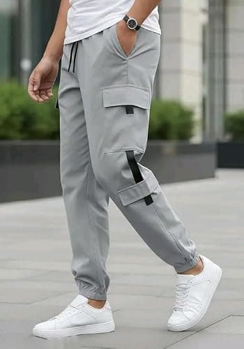 Men’s Spandex Track Cargo Pants – Stretchable Joggers with Side Pockets for Casual Wear Color Grey Size 30 3