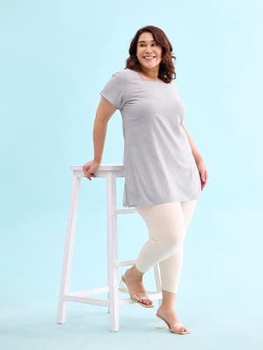 GO COLORS Soft Cotton Stretch Cropped Leggings for Women | Breathable, Mid Rise, Ecru 2
