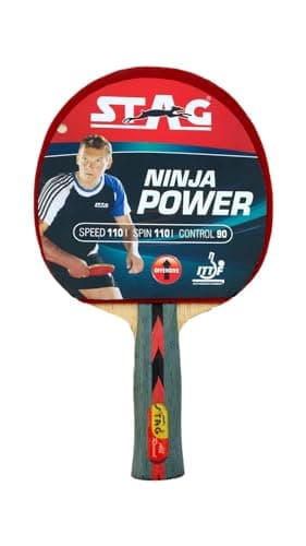 STAG ICONIC Ninja Power Advanced Table Tennis Racquet | 6-Ply Plywood Blade | Inverted Smooth Rubber | High Speed Spin Control | Flared Handle | for Advanced Players | Red/Black