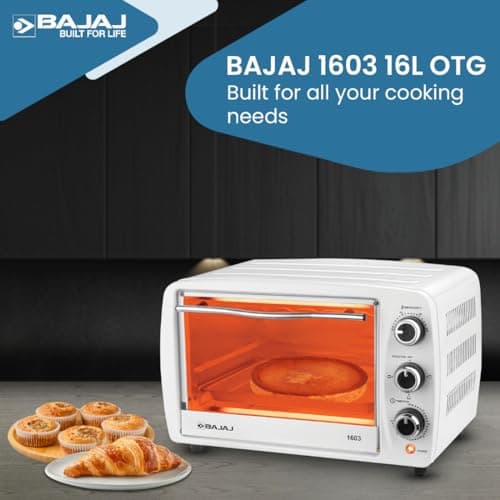 Bajaj 1603 16 Litres Oven Toaster Grill (16L OTG) With Baking & Grilling Accessories| 1200 W | Oven For Kitchen With Transparent Glass Door| 2 Year Warranty by Bajaj| White 2