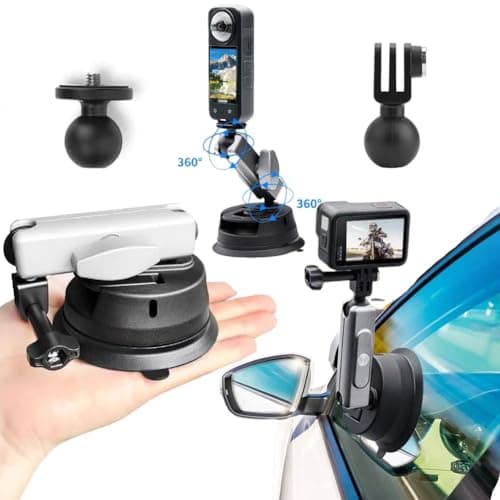 yantralay Aluminium Car Suction Mount 360° Rotatable for Insta 360 X5/X4/X3/X2, Ace Pro,ONE R/RS, Hero 13 12 11 10 9 8 7, DJI Osmo Action Series & All Other Action Camera Accessories 3