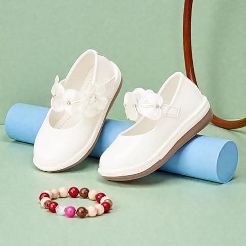 SIYA Freeplay Girls Ballet Flats with Flower Strap | Kids Comfortable Casual & Party Belly Shoes | Black White Pink Brown 3