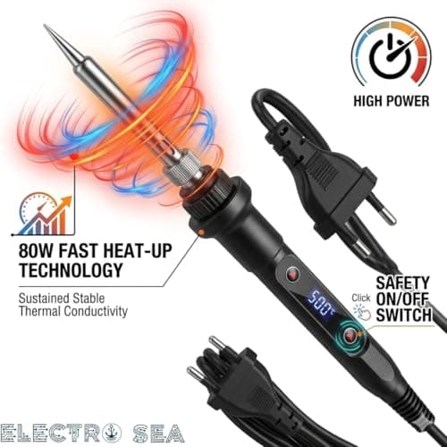 ElectroSea 13-in-1 Soldering Iron Tool Kit 80W Fast Heat up LCD Soldering Gun Welding Tools with ON/OFF Switch, 180-500°C Adjustable Temp Range, Includes Tips, Desoldering Pump, Stand, Tweezers 2