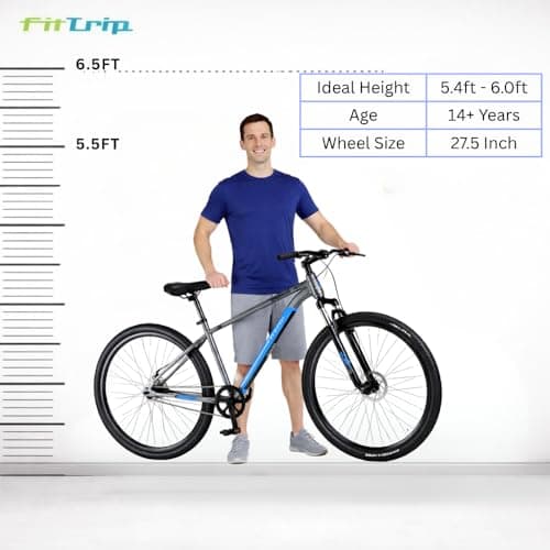 FitTrip Scrambler 27.5T | Single Speed MTB Cycle for Men | Mountain Bicycle | Dual Disk Brakes | Hartex Tyres | Unisex | Fully Fitted (LiquidMetal-Blue) 5