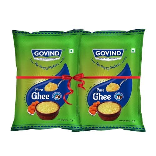Govind Pure Cow Ghee,India Ka Original Super Food 99.7% Fat, Rich Texture No Artificial Coloring, Ideal for Healthy Cooking & Digestion, 1Liter Pouch (Pack of 2).