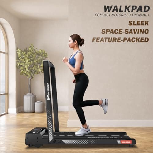 PowerMax Fitness Walkpad 3HP Compact Motorized Treadmill for Home-Office Use with Remote Control,Joggingpad for Max User 110Kg,Top Speed 10Km/H,1000X400Mm Running Deck,LED Display,iPad Holder,Black 3