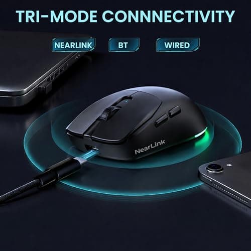 Ant Esports Diamondback 55 Smartchoice Wireless Gaming Mouse, Tri-Mode 2.4GHz Bluetooth Wired, PixArt PAW3311 Sensor, 24000 DPI, 1000Hz Polling Rate, 54g Superlight, 300mAh Battery, PC Xbox Mac PS 2