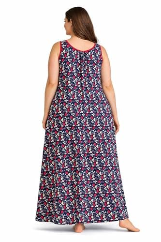 Manvicare Plus Size Sleeveless Cotton Nightgown for Women, Floral Print, Navy Blue Maxi Length Night Dress (Blue, 2XL) 2
