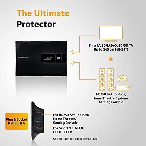 V-Guard Voltino Max Digi TV Stabilizer | Applicable for Smart TVs up to 140cm (55'') +Set Top Box,Home Theatre/Gaming Console |Seven Segment Digital Display | 2 Year Warranty by V-Guard | Black 2