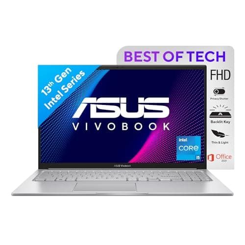 ASUS Vivobook 15, Intel Core i5 13th Gen 1335U, 16GB RAM, 512GB SSD, FHD 15.6", Windows 11, Office 2021, Cool Silver, 1.70kg, X1504VA-NJ540WS, Intel Iris Xᵉ iGPU, 42WHrs, Thin & Light Laptop