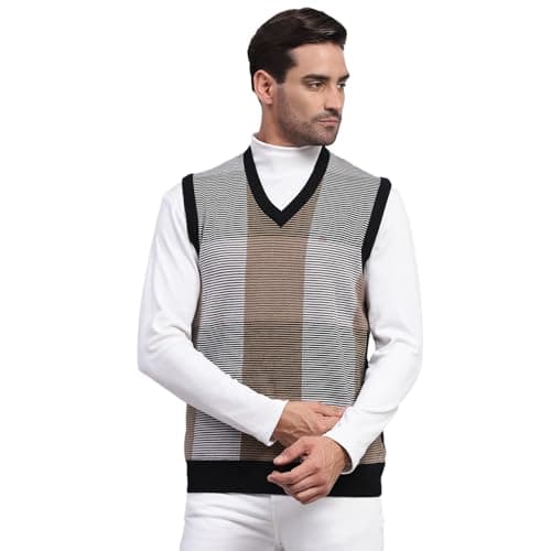 Monte Carlo Mens Self Design Black V Neck Sleeveless Sweater (1243357SL-1-38)