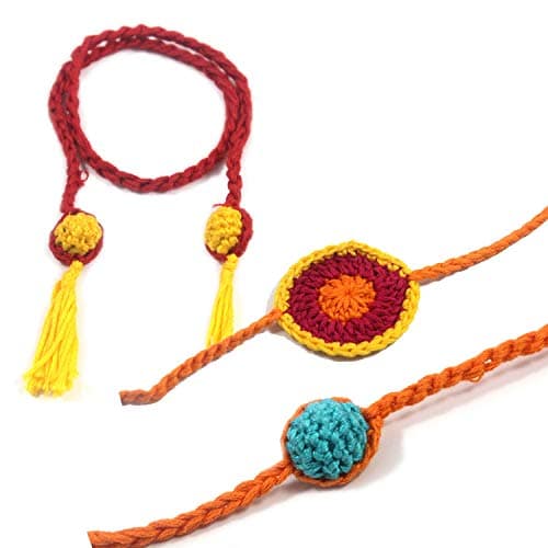 India Meets India Handmade Crochet Rakhi for Brother Bhai, Celebrate Eco Friendly Raksha Bandhan (Pack of 3)