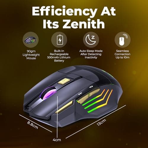 Coconut WM22 Gold Wireless Gaming Mouse, 500 mAh Rechargeable Battery with 7 Color RGB LED, 6 Buttons with Fire Key, Adjustable DPI Upto 3200 for PC/Laptop/Mac 5