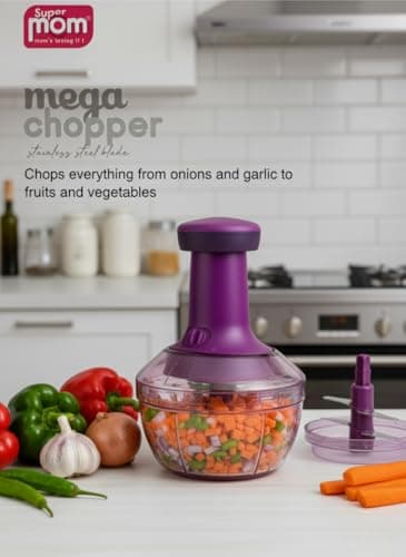 Super Mom Mega Chopper: 6-Blade Stainless Steel Hand Press Mincer | 600ml BPA-Free Garlic & Salad Prep Tool 4