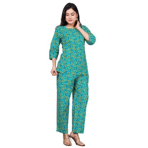 Women's Cotton Printed Co-ord Set | Stylish Kurta Pant Set | Soft Breathable Floral Co-Ordination Wear | Trendy Ethnic Outfit for Daily, Casual & Festive Comfort (Rama-XX-Large)