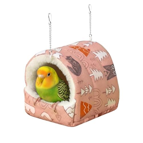 Qpets® Winter Warm Plush Bird Nest Hut, Small Animal Hanging Hideout & Sleeping Bed, Cozy Fleece Cave with 2 Metal Chains for Birds, Hamsters, Guinea Pigs (19cm x 18cm)