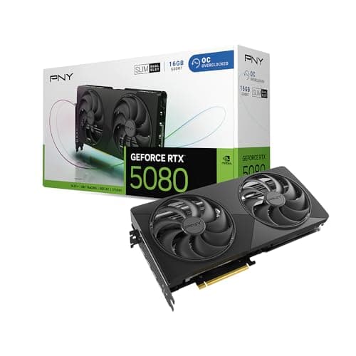 PNY NVIDIA GeForce RTX™ 5080 Slim Dual-Fan, Dual-Slot OC Graphics Card (16GB GDDR7, SFF-Ready, 256-bit, Boost Speed: 2730 MHz, PCIe® 5.0, HDMI®/DP 2.1, NVIDIA Blackwell Architecture, DLSS 4.5)