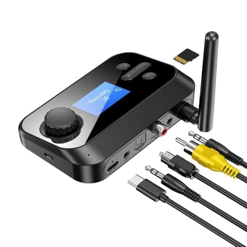 MICROWARE Bluetooth Transmitter for TV, Audio Adapter Receiver for Home Stereo with Volume Control ON/Off Switch LCD Display 3.5mm Aux/Optical/Coaxial/TFCard