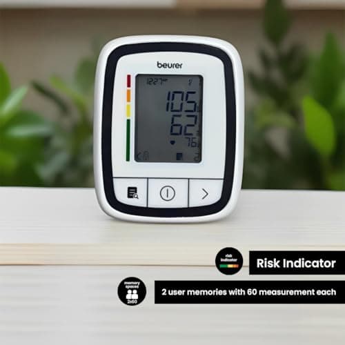 Beurer German Engineering BM 32 Upper arm Digital Accurate blood pressure monitor I Irregular heartbeat detection possible I Risk Indicator I Large Memory space of 120 readings I Dual User I 3 Years W 3