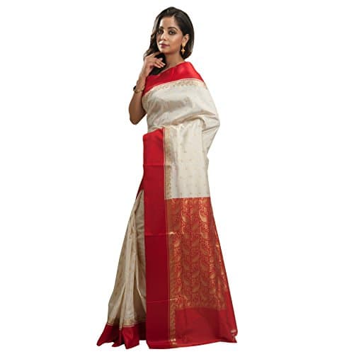 Avik Creations Women's Kanchipuram Art Silk Saree With Running Blouse (AC-706_Red & Off-White) 4