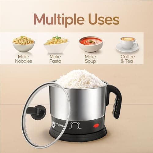 Longway Multipurpose Electric Kettle 1.5 litre, 3 Heating Modes Stainless Steel Body with Glass Lid, kettle for hot Water, Milk, Tea and Coffee, Noodles, Soup, Rice, Egg Boiling | Black & Silver 5