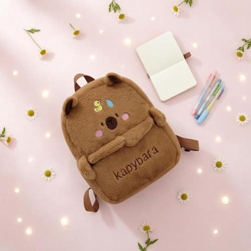 MERISHOPP��Embroidered Capybara Soft Backpack Front Pocket Soft Capybara Backpack Top Handle Brown Tan, Snot|Toys & Hobbies|Beanbag Plush 2