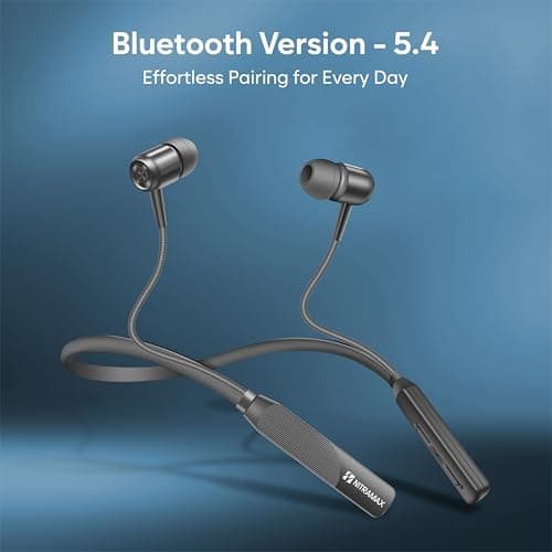 NITRAMAX Bluetooth 5.4 Wireless Neckband Headphones, 20-Hour Playtime, Superior Bass with Intelligent Voice Noise Reduction, Crystal Clear Calls & Effortless Pairing, Ergonomic Sports Earbuds (Black) 4
