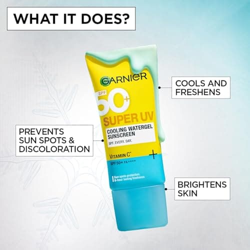 Garnier Super UV Cooling Watergel Sunscreen SPF 50 PA++++ | Instant Cooling & 8-hr freshness |Lightweight gel |No white cast |Suitable for oily dry sensitive & combination skin | For men & women,30ml 5