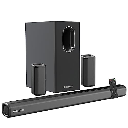 ZEBRONICS Juke BAR 7400 PRO 5.1 Channel soundbar with 6.5" subwoofer, 180W RMS, Dual Rear Satellites, HDMI (ARC), Optical in, AUX, BT v5.0, USB in, Remote Control,LED Display and Wall Mount(Black)