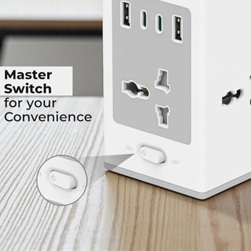 Embox 8-in-1 Gan Charger 30W Fast Charger | Type C USB 4 AC Sockets (2500W) Wireless Fast Charging | Multi-Port Desktop Charger for Laptop, iPhone, Android, Portable Charging Station, 5meter 4