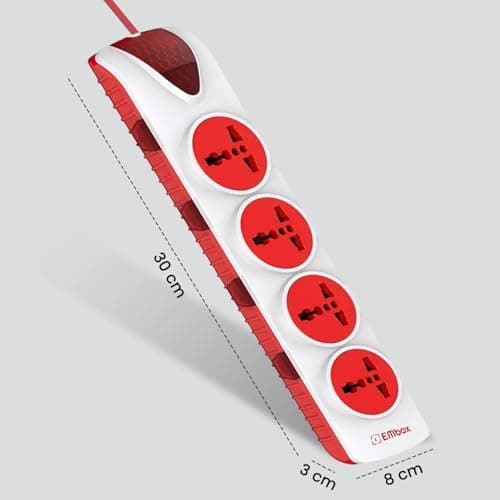 EMBOX Extension Board with Switches 1500 W, 4 Universal Sockets Individual Switch 6 amp Spike Guard LED Indicator and Safety Shutter Cord 2 Meter 4