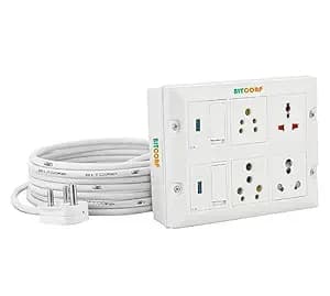 BITCORP 16A Power Extension Board with 4 Socket 2 Switch + 2 USB-A + Type-C Fast Charging, 2500W, 30 Meter 1.5mm Electric Cord for Phone Charging, AC, Refrigerator, Home and