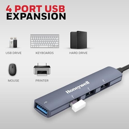Honeywell Newly Launched 4-in-1 Ultra Slim USB Hub 1xUSB 3.0 & 3 x USB 2.0 Ports, 30cms Cable, DataTransfer Speed Upto 5GBPS,Universally Compatible with All USB,PC,Speaker,Laptop,Hard Drive etc. 3