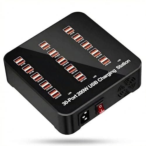 30-Port 200W USB Charging Station Desktop Hub – Fast Smart Multi-Device USB Charger for Phones & Tablets, High-Power Charging for Home, Hotel, School & Shop