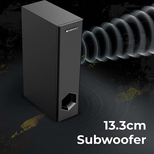 ZEBRONICS Zeb Sonic BAR 100-120W RMS Soundbar with Subwoofer, RGB LED, HDMI ARC, BT v5.0, AUX, Type C + Dual 3.5mm Audio Ports, Virtual 5.1 and 3D Surround Sound, Black 4