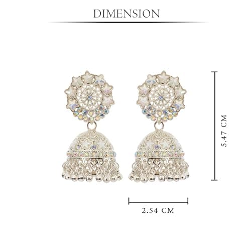 NeishasNest Jhumka Earrings, Oxidized Silver, Traditional Ethnic Temple Style, Crystal Stones, Post Back Closure, Festive & Wedding 3