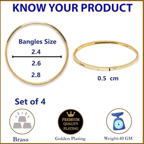 ZENEME Set Of 4 Gold-Plated Traditional Dual Toned Gold & Silver Handcrafted Classic Bangles For Girls and Women (Silver Line, 2.8) 5
