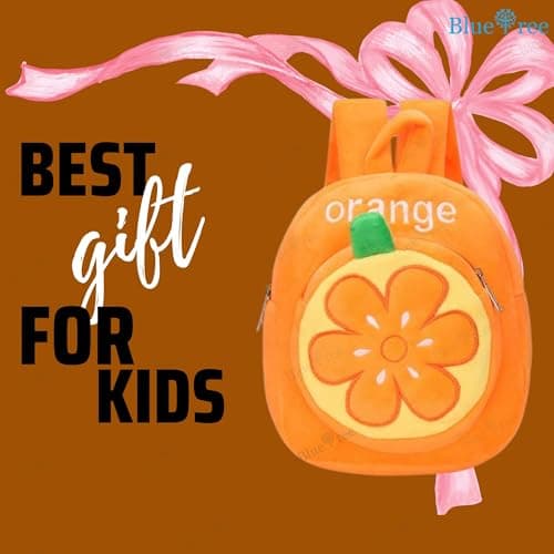 blue tree School Bag for Cute kids for (1-5 Years), Preschool Soft Plush Orange Bag for toddlers, Travel Animal Cartoon Backpack for Boys and Girls 5