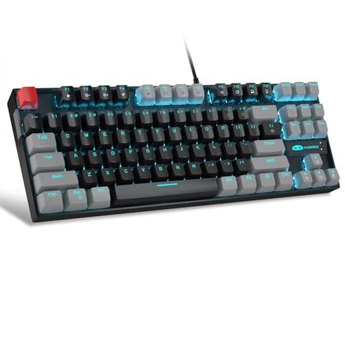 MageGee 75% Mechanical Gaming Keyboard with Red Switch, LED Blue Backlit Keyboard, 87 Keys Compact TKL Wired Computer Keyboard for Windows Laptop PC Gamer - Black/Grey