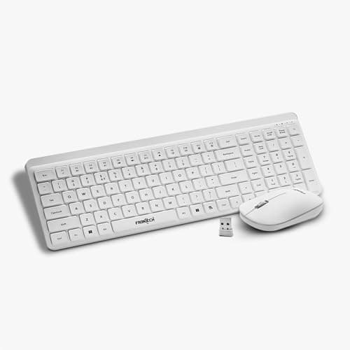 Frontech Wireless Keyboard & Mouse Combo–2.4GHz, 106 Keys, 3200 DPI Mouse, Power-Saving Design, 3-Year Warranty, White (KB-0030P)