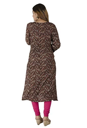 Tribes India Women's Cotton Straight Kurta (1STXWOMRJ05722_A_S_Maroon & Black_Small) 4