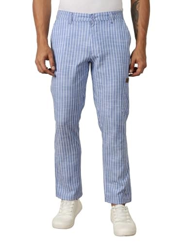 Thomas Scott Men's | Stripes | Linen | Slim Fit | Casula Trouser | Chino Pants for Men (TSB134_Blue_38)