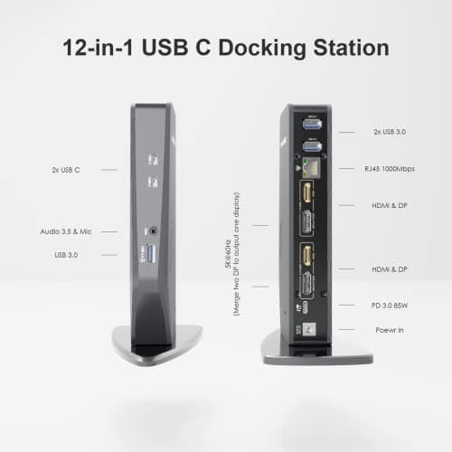 WAVLINK USB C Universal Laptop Docking Station with 60W,Dual 4K @60Hz Monitor for USB-C and USB 3.0,Compatible with Windows, Mac, and Chrome(2 HDMI,2 DP, 6xUSB, LAN, Audio) 2