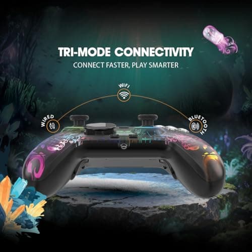 Cosmic Byte Lumora Tri-Mode Controller with Stealth Black RGB-Reveal Design, Hall Effect Joysticks & Triggers, Mechanical Buttons, 1000Hz Polling Rate, 6-Axis Gyro, Windows Software, 3.5mm Audio Jack, 3