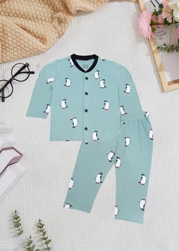 3BROS Cotton Bodysuit/Dress for Boys/Girls Full Pajama & Casual Full Sleeves Night Pajama Set Top Combo Kid's Set (Light Green) (18-24 Months) Pack of 1 3