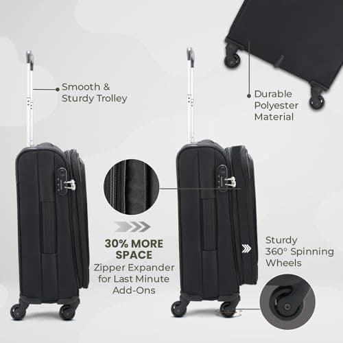 Aristocrat Large Commander 79Cms Premium Polyester with PVC Coating Soft Sided Check-in 4 Wheels Black Spinner Suitcase 5