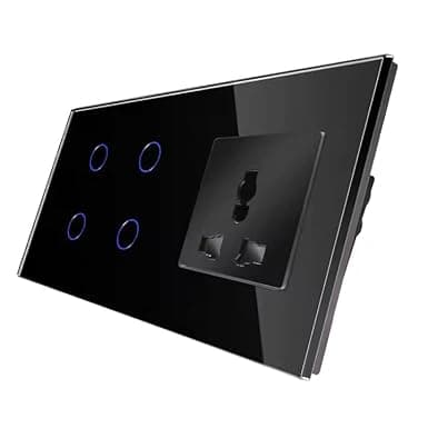 QNQ SMART WiFi TOUCH SWITCH 3 SWITCHES + 1 UNIVERSAL SOCKET (10 amps each) 800 WATT/SWITCH GLASS : Elevate Your Home with Effortless Control Home Automation. fits in 4 module concealed board (BLACK)