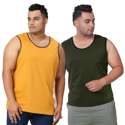 VAISHVIK Mens Plus Size Tank top Cotton 7XL 56 Combo India Online dailywear Ochre Yellow deep Green